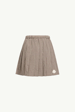 Moncler Vichy Cotton Blend Pleated Mini Skirt White & Brown White & Brown