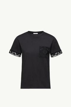 Moncler Macramé-Trimmed Cotton T-Shirt Black Black