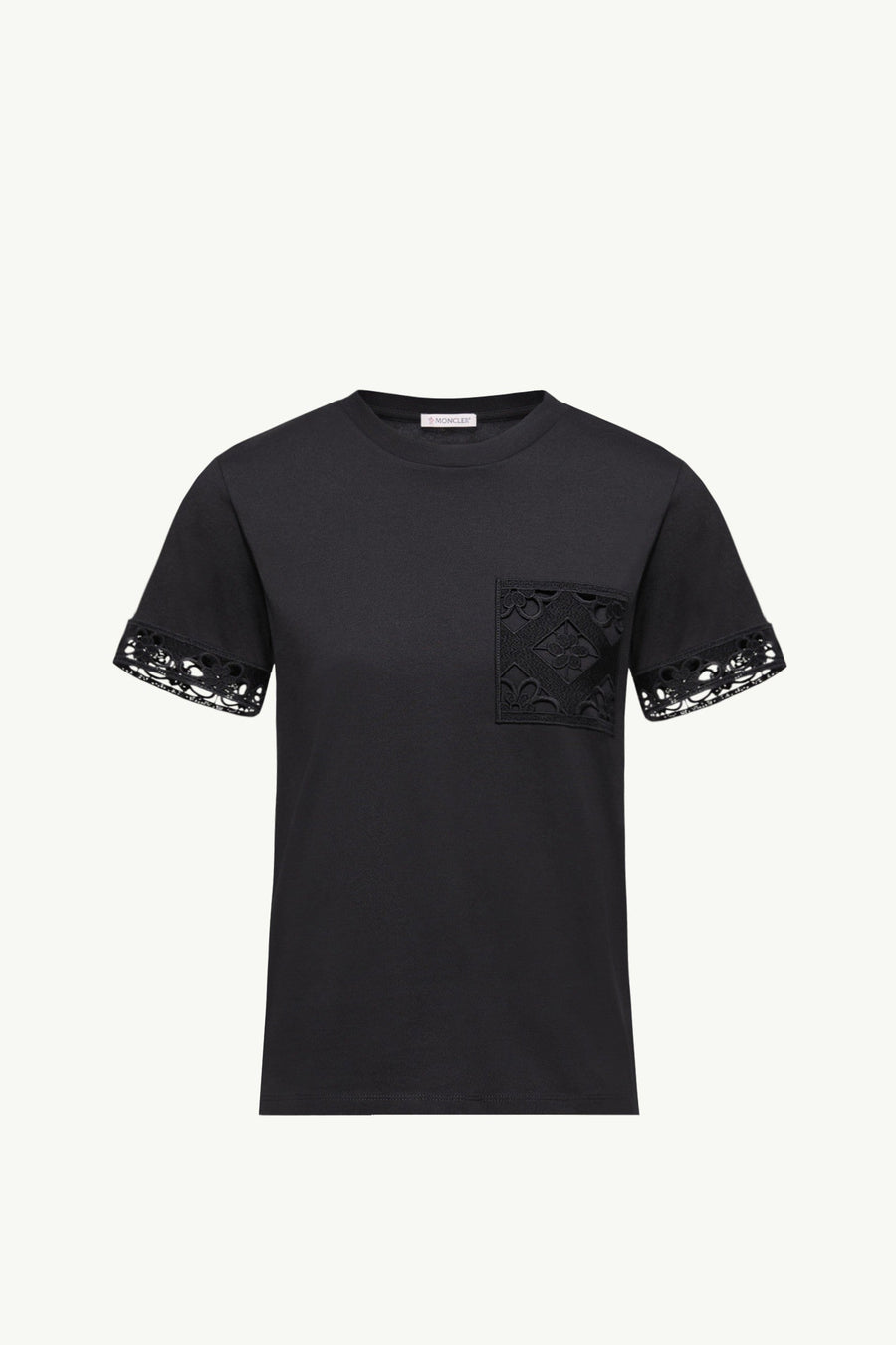 Moncler Macramé-Trimmed Cotton T-Shirt Black Black