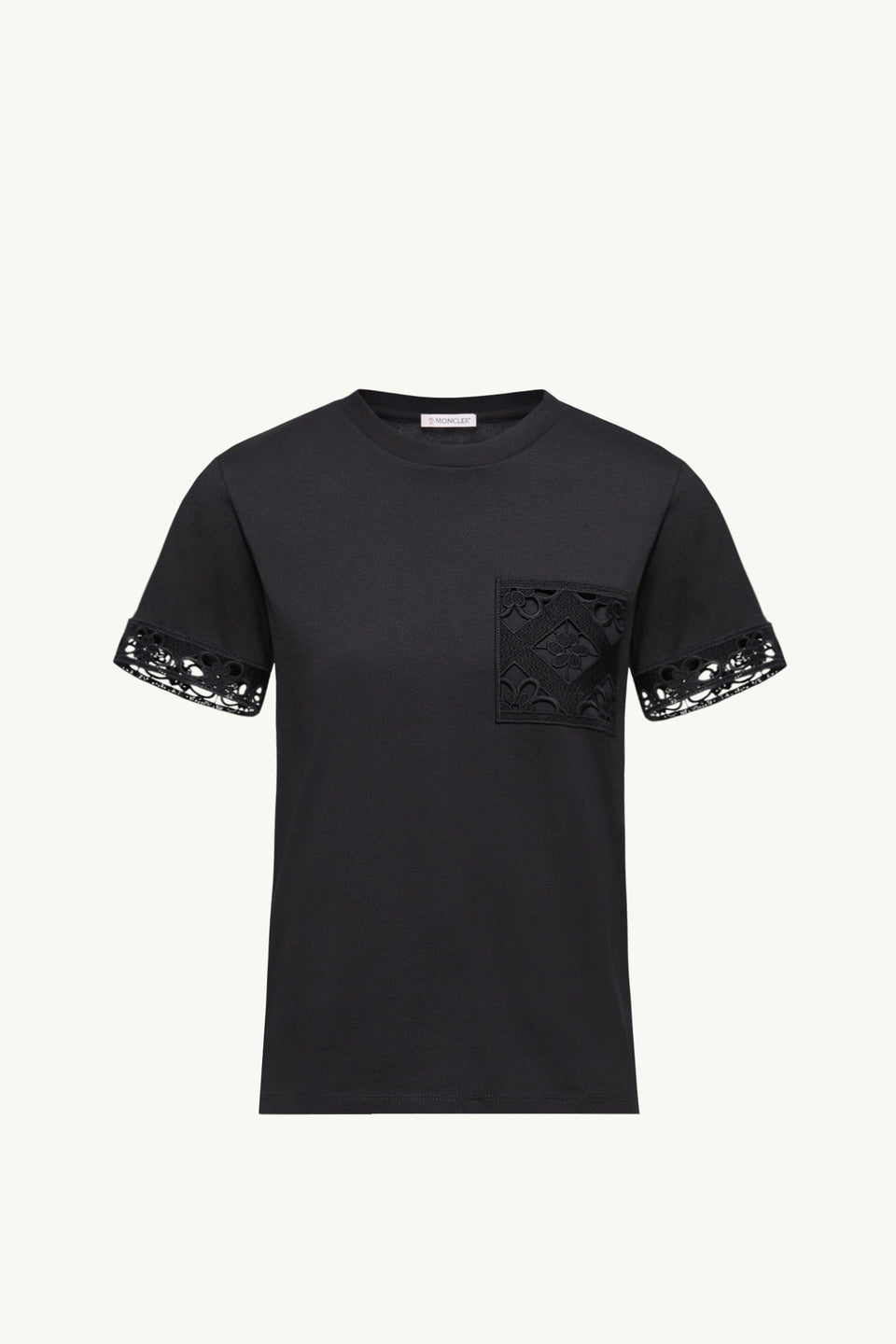 Moncler Macramé-Trimmed Cotton T-Shirt Black Black