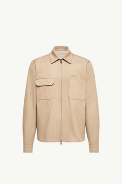 Moncler Leather Logo Cotton Shirt Jacket Beige Beige