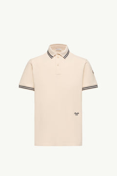 Moncler Striped Trim Cotton Piquet Polo Shirt White Ivory White Ivory