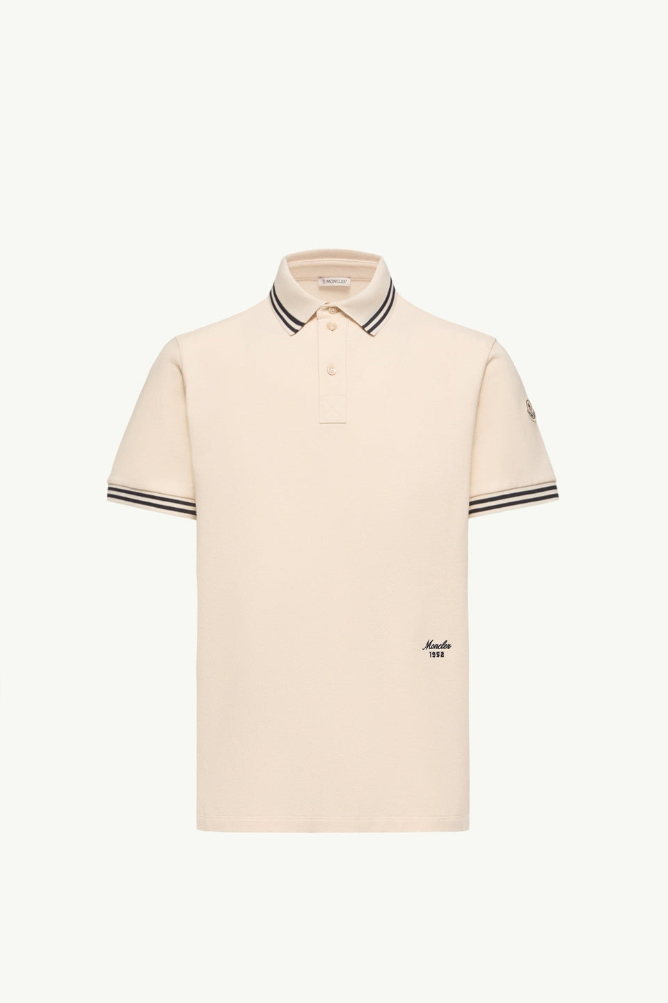 Moncler Striped Trim Cotton Piquet Polo Shirt White Ivory White Ivory