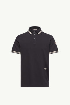 Moncler Striped Trim Cotton Piquet Polo Shirt Dark Blue Dark Blue