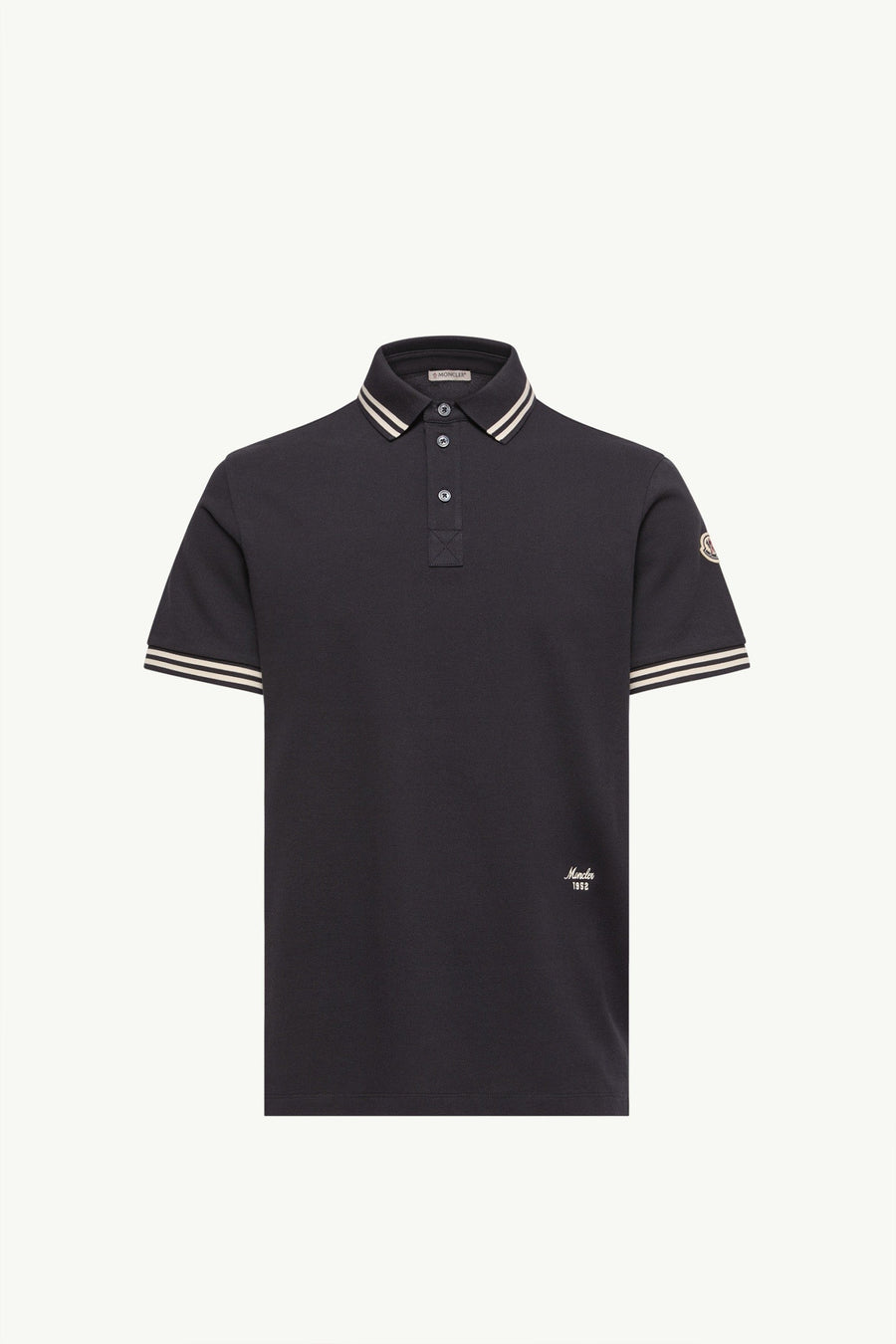 Moncler Striped Trim Cotton Piquet Polo Shirt Dark Blue Dark Blue