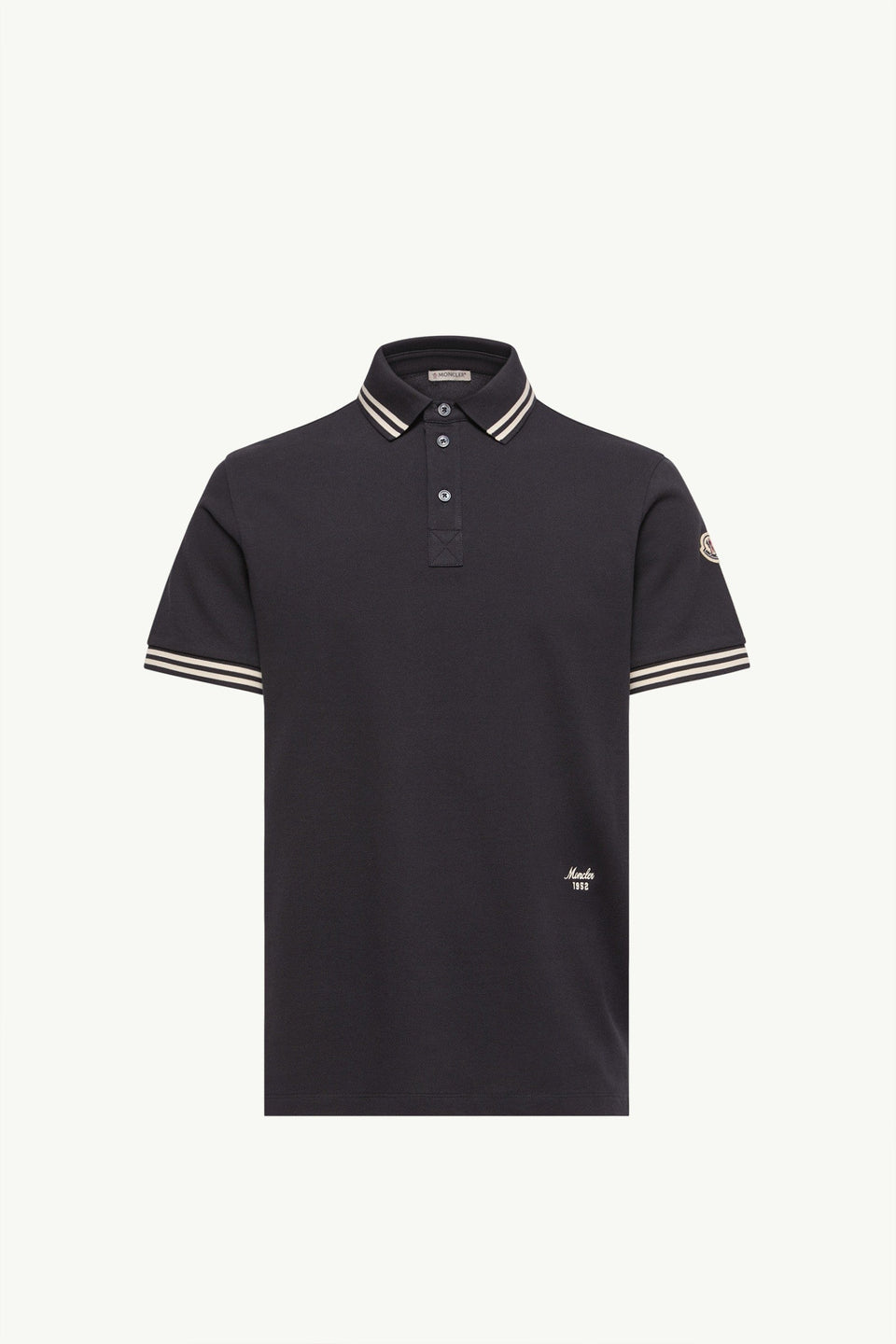 Moncler Striped Trim Cotton Piquet Polo Shirt Dark Blue Dark Blue