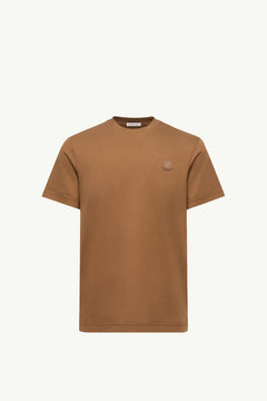 Moncler Double Leather Logo Cotton T-Shirt Brown Brown