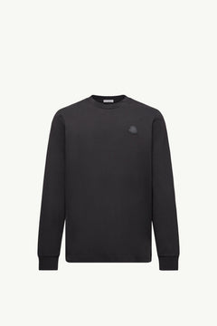 Moncler Leather Logo Long Sleeve Cotton T-Shirt Black Black