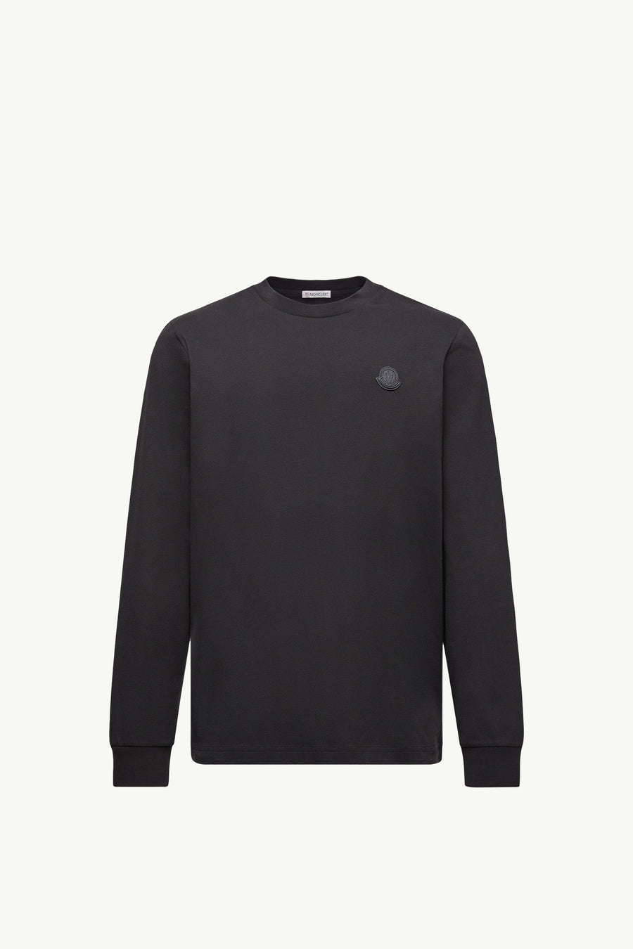 Moncler Leather Logo Long Sleeve Cotton T-Shirt Black Black