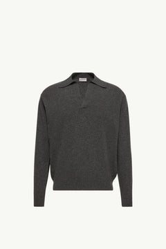 Moncler Wool & Cashmere Long Sleeve Polo Shirt Black Black