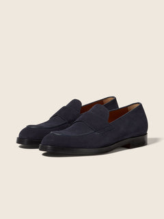 Zegna Navy Blue Suede Loafers