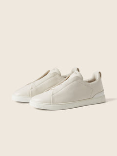 Zegna White Deerskin Triple Stitch Sneakers