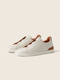 Zegna Off White Deerskin Triple Stitch Sneakers