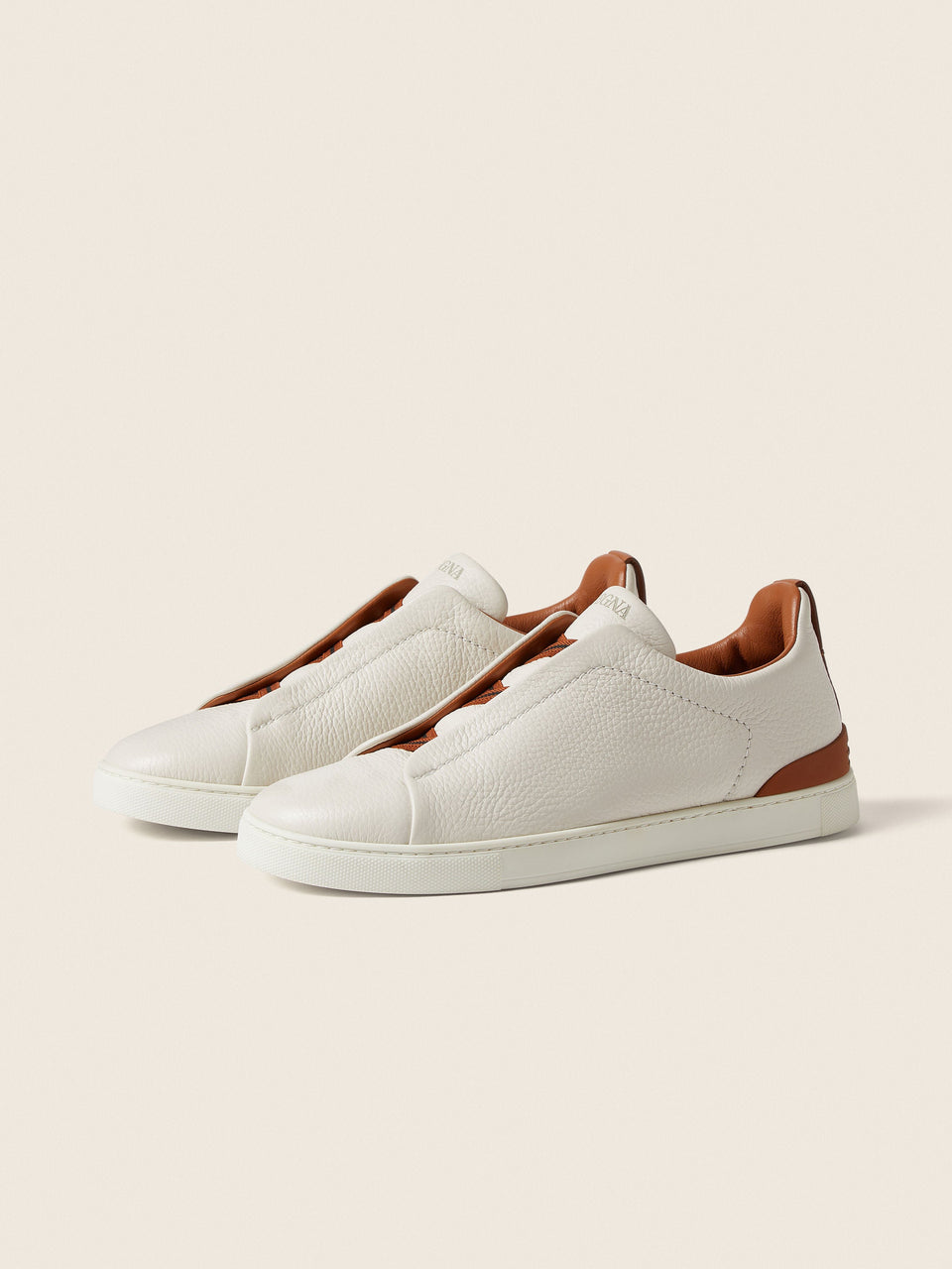 Zegna Off White Deerskin Triple Stitch Sneakers