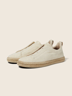 Zegna Off White Linen And Leather Triple Stitch Espadrilles