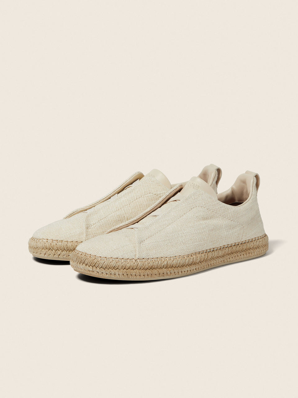 Zegna Off White Linen And Leather Triple Stitch Espadrilles