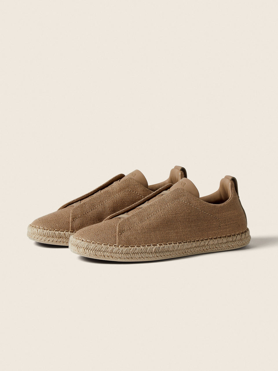 Zegna Beige Linen Blend And Leather Triple Stitch Espadrilles