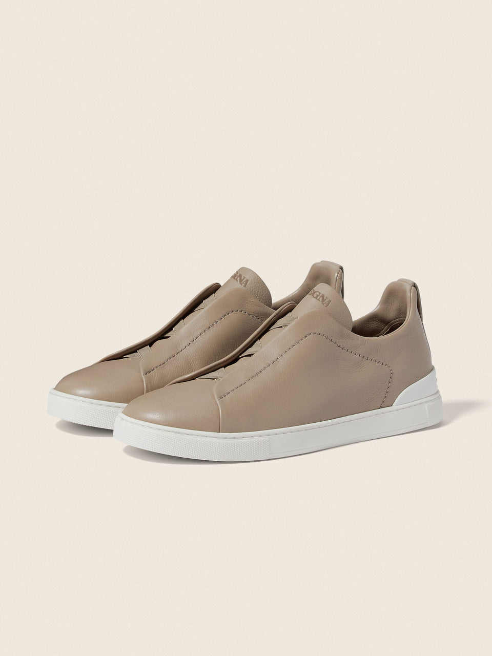 Zegna Light Taupe Triple Stitch Secondskin Sneakers