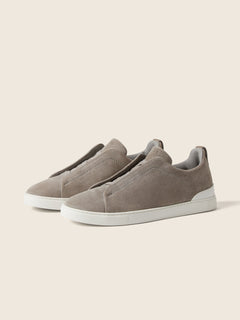 Zegna Grey Mlange Suede Triple Stitch Sneakers