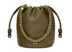 Loewe Flamenco Purse Bucket Bag In Mellow Nappa Lambskin Dark Khaki Green