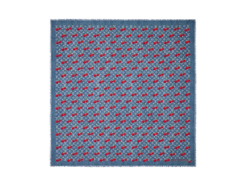 Louis Vuitton x Takashi Murakami Denim Cherry Shawl Blue Denim