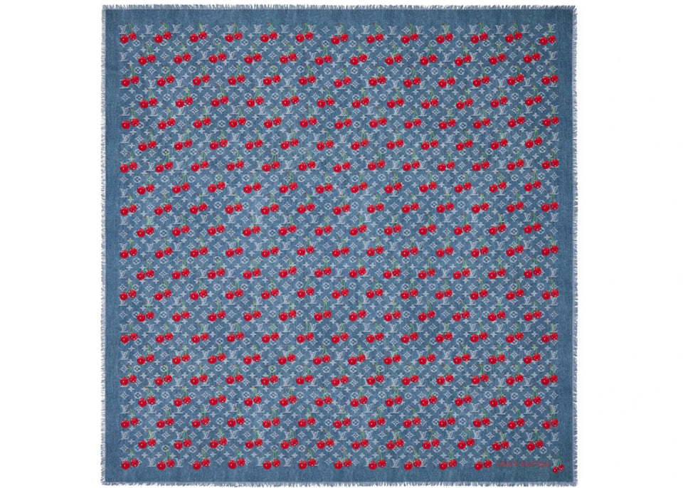 Louis Vuitton x Takashi Murakami Denim Cherry Shawl Blue Denim