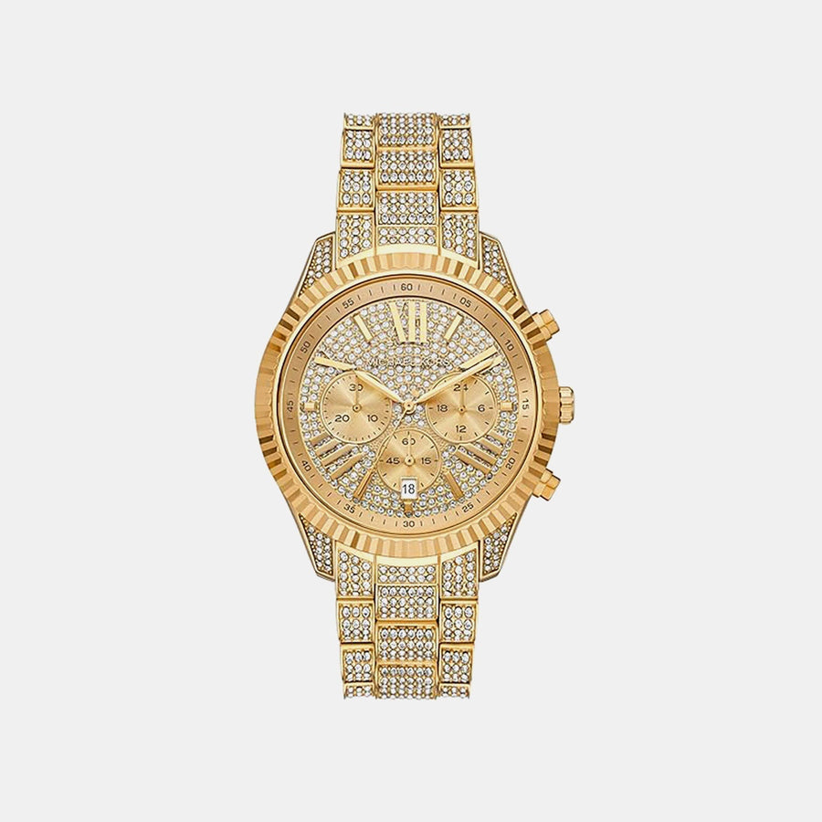 Michael Kors Lexington Women Quartz Gold Dial Chronograph Stainless Steel Watch Mk4971