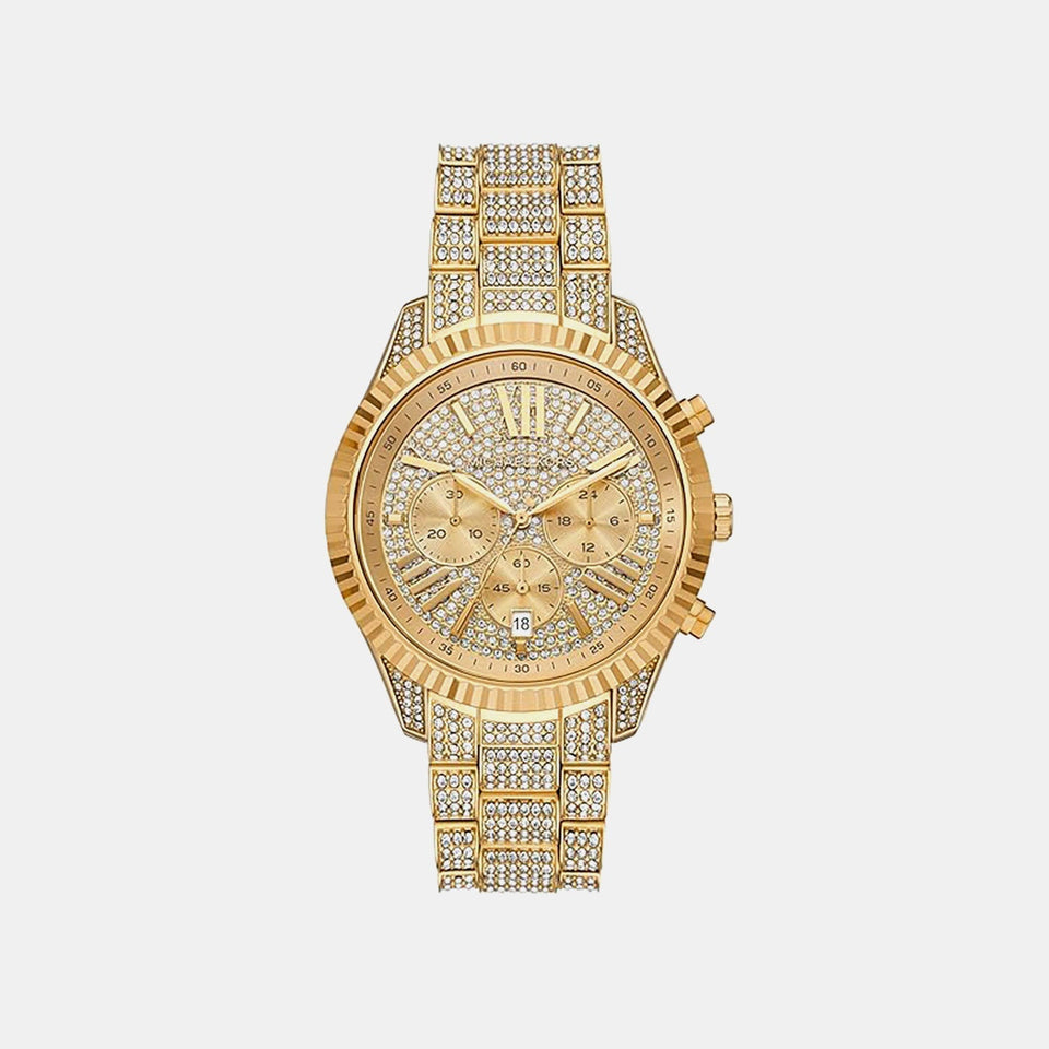 Michael Kors Lexington Women Quartz Gold Dial Chronograph Stainless Steel Watch Mk4971