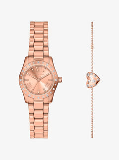 Michael Kors Petite Lexington Pav Rose Gold-Tone Watch And Heart Bracelet Gift Set