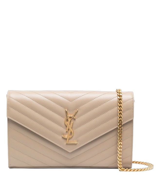 Beige Quilted Leather chain on Wallet