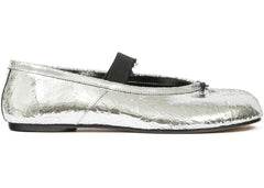 Maison Margiela Tabi Ballerina Flat Elastic Band Textured Silver Black Womens