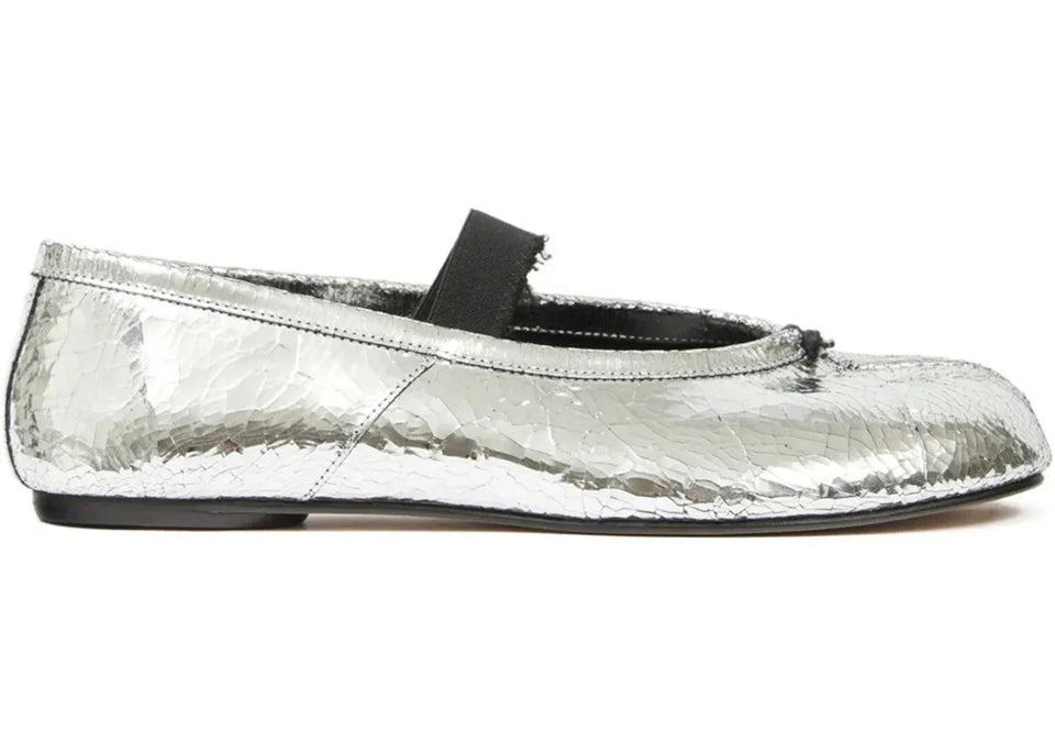 Maison Margiela Tabi Ballerina Flat Elastic Band Textured Silver Black Womens