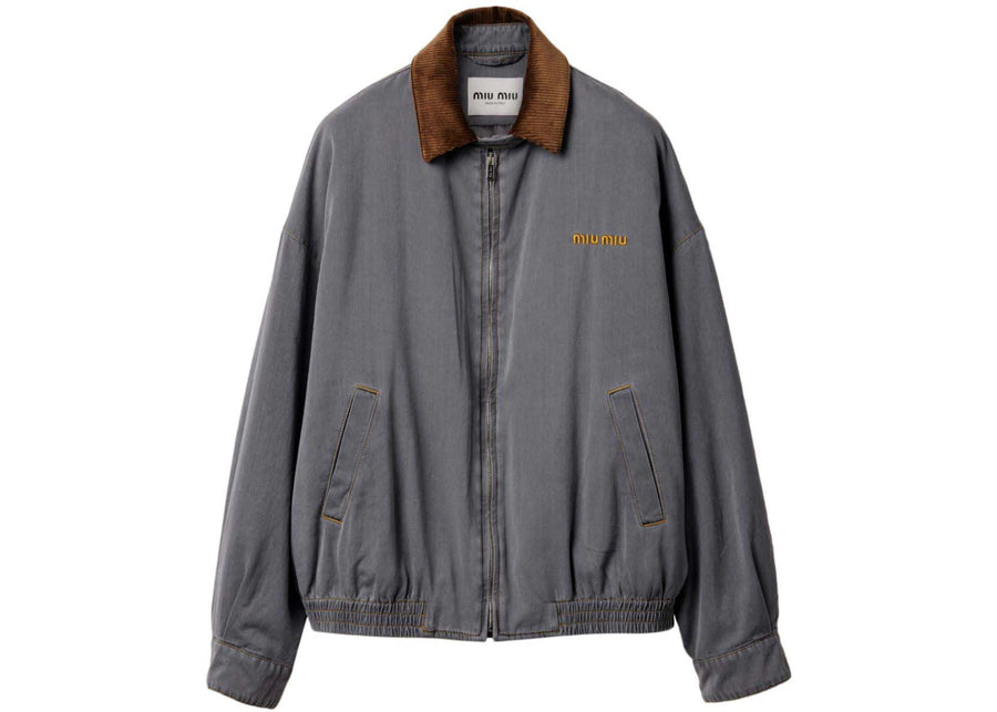 Miu Miu Velvet Collared Chambray Jacket Grey
