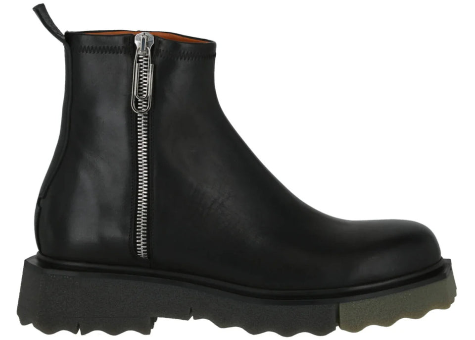 Off-White Sponge Sole Leather Zip Boot Black