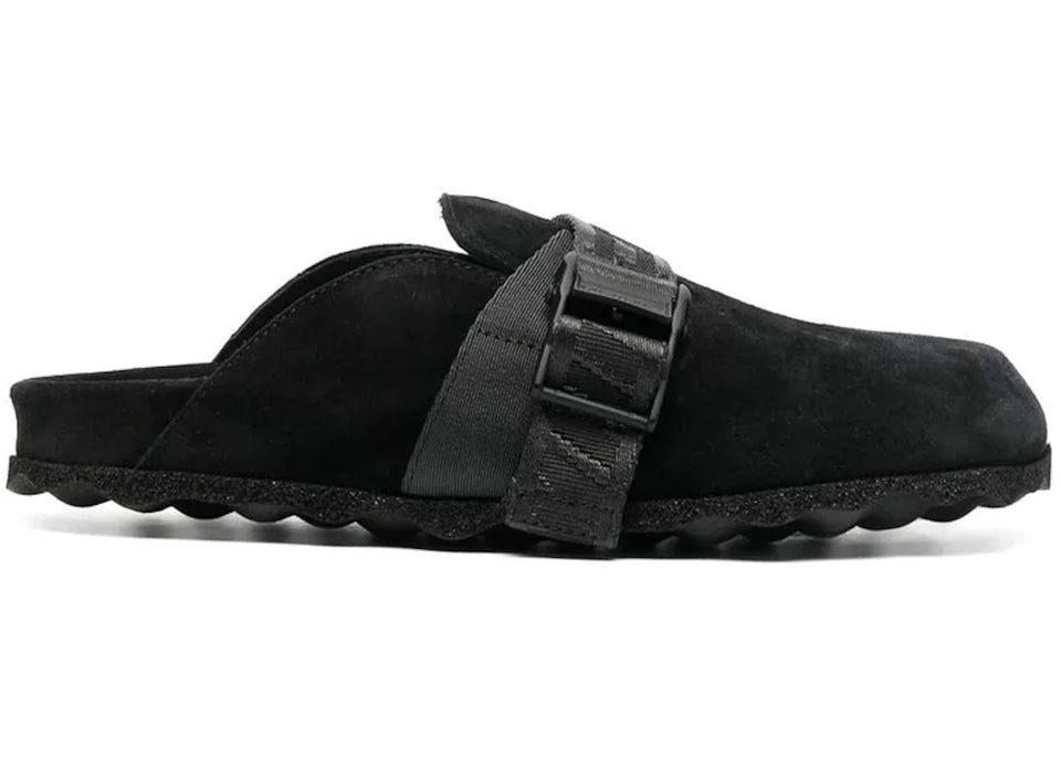 Off-White Suede Industrial Belt Sabot Black Womens