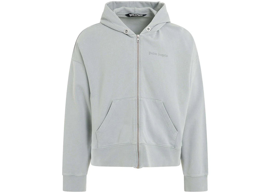 Palm Angels Reverse Logo Zipped Hooded Jacket Grey