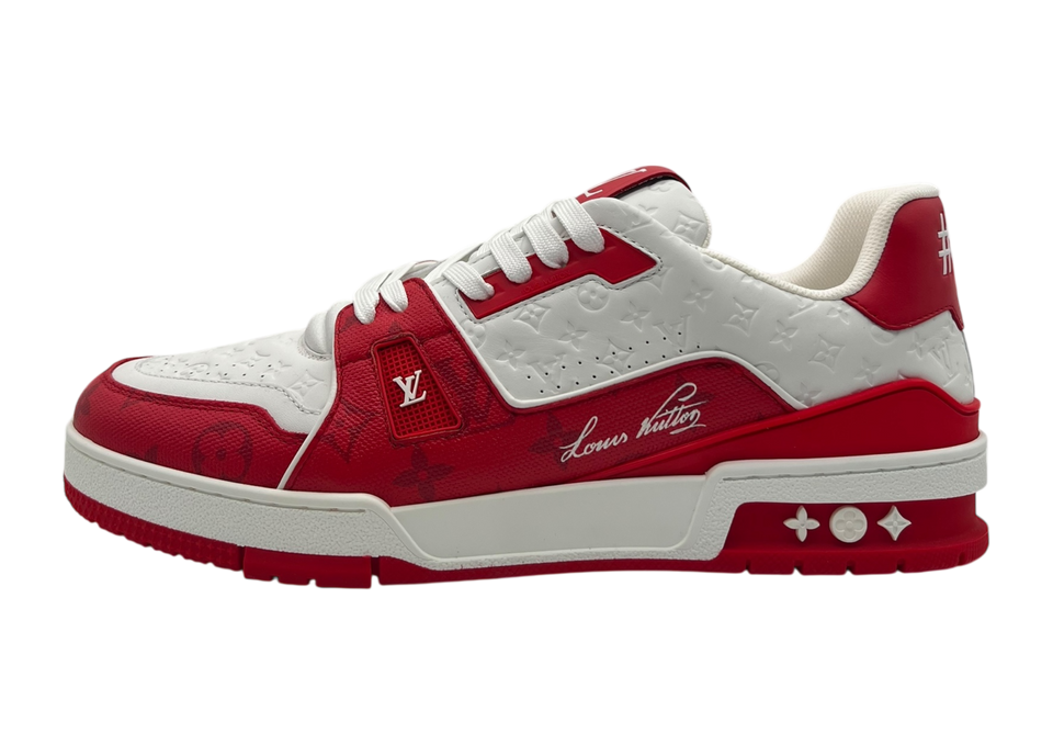 Louis Vuitton Trainer White Red Monogram COND NEW (NO BOX)