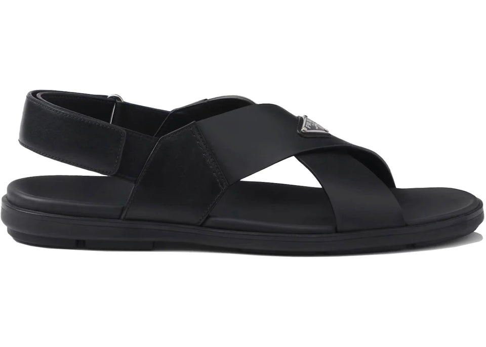 Prada Crisscross Leather Sandals Black