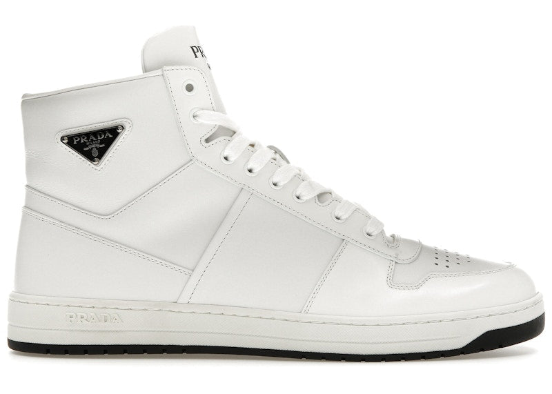 Prada Downtown High Top Sneakers Leather White White Black