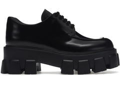 Prada Monolith 55Mm Lace Up Loafer Black Brushed Leather