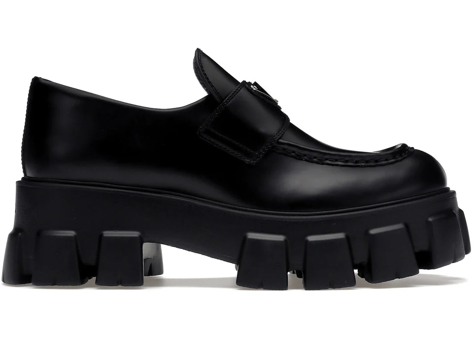 Prada Monolith 55Mm Loafer Black Brushed Leather