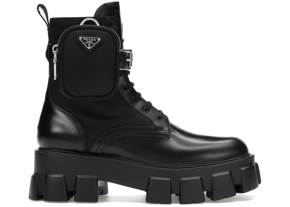 Prada Monolith 55Mm Pouch Ankle Boots Black Leather