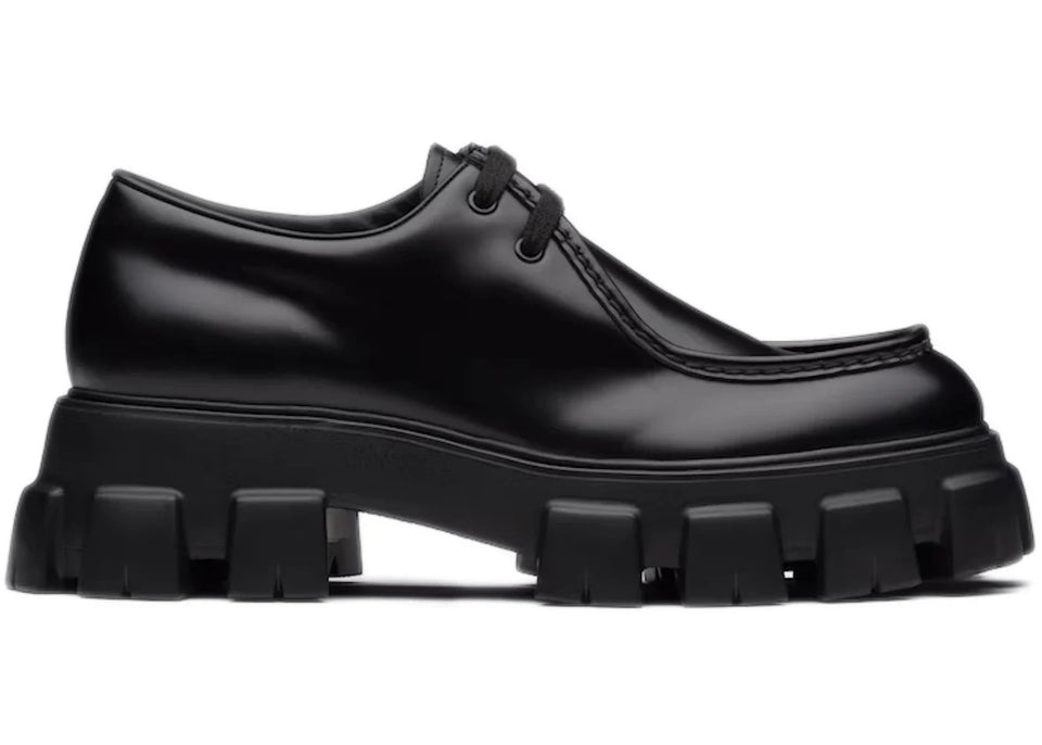 Prada Monolith Lace-Up Shoe Black Brushed Leather