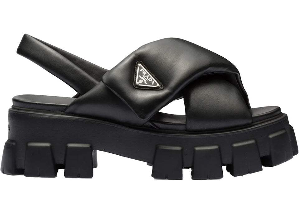 Prada Monolith Padded 55Mm Sandals Black Nappa Leather