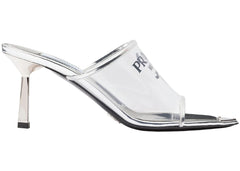 Prada Plexiglas 75Mm Pointy High Heels Silver Leather