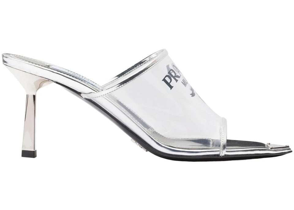 Prada Plexiglas 75Mm Pointy High Heels Silver Leather
