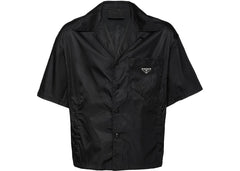 Prada Re-Nylon Shorts Sleeved Cropped Bowling Shirt Black