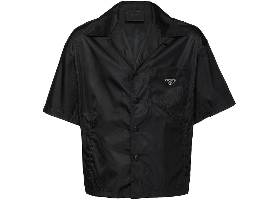 Prada Re-Nylon Shorts Sleeved Cropped Bowling Shirt Black