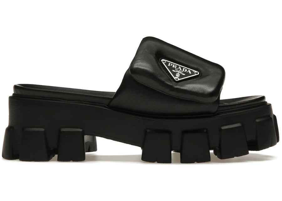 Prada Soft Padded 55Mm Strap Sandals Black Nappa Leather