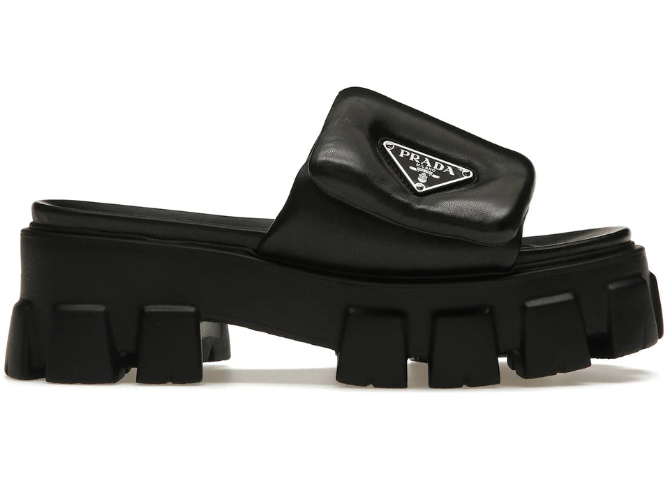 Prada Soft Padded 55Mm Strap Sandals Black Nappa Leather